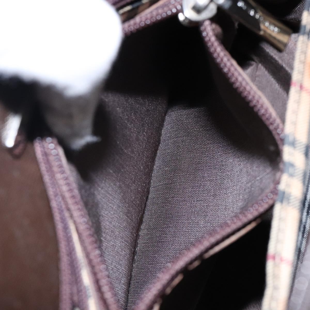 BURBERRY Hand Bag Leather Silver Brown Auth ep10861