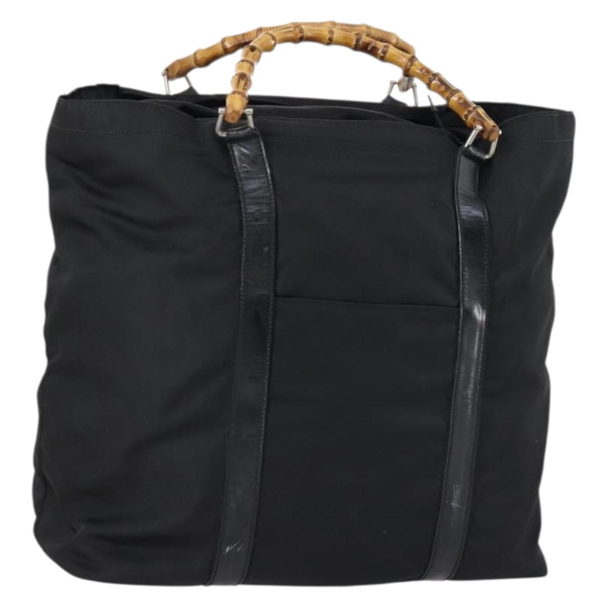 GUCCI Bamboo Tote Bag Nylon Black Silver 002 2052 0412 5 Auth ep10866