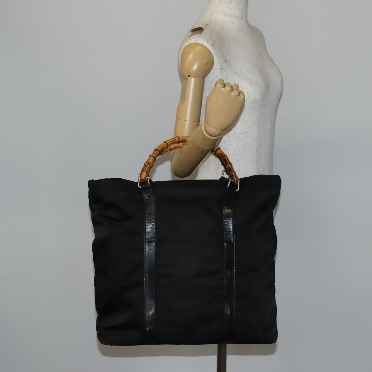 GUCCI Bamboo Tote Bag Nylon Black Silver 002 2052 0412 5 Auth ep10866