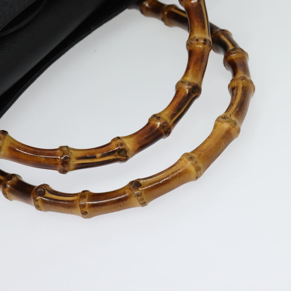 GUCCI Bamboo Hand Bag Leather Black Gold 02 123 0260 Auth ep10868