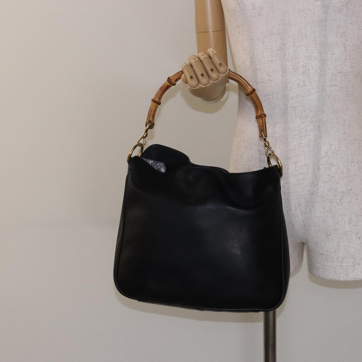 GUCCI Bamboo Hand Bag Leather Black Gold 001 1998 1638 Auth ep10869