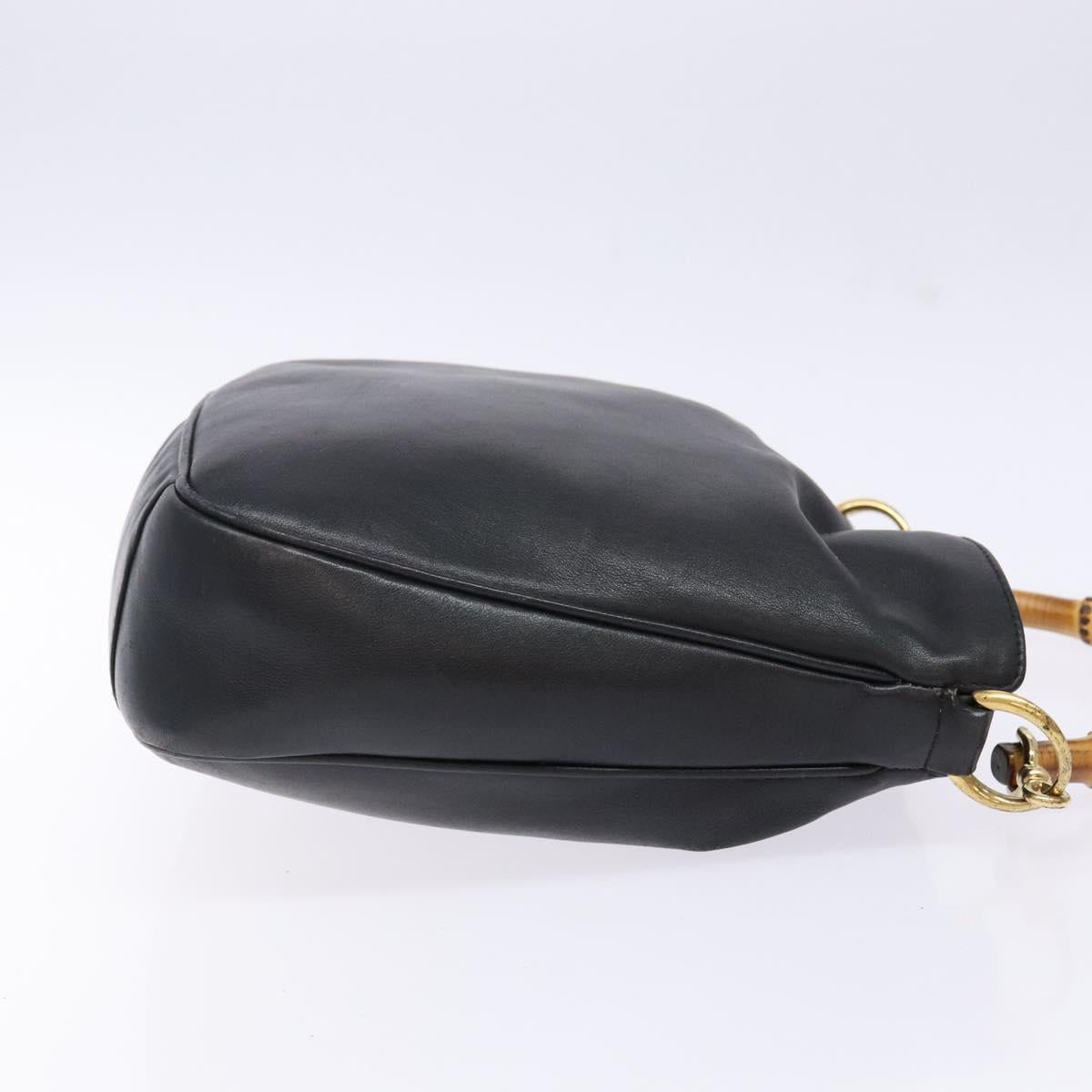 GUCCI Bamboo Hand Bag Leather Black Gold 001 1998 1638 Auth ep10869