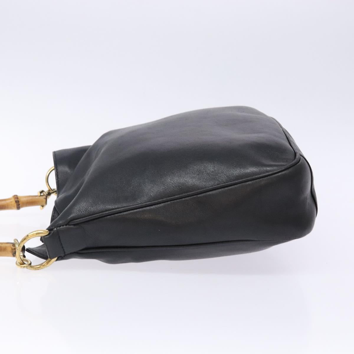 GUCCI Bamboo Hand Bag Leather Black Gold 001 1998 1638 Auth ep10869