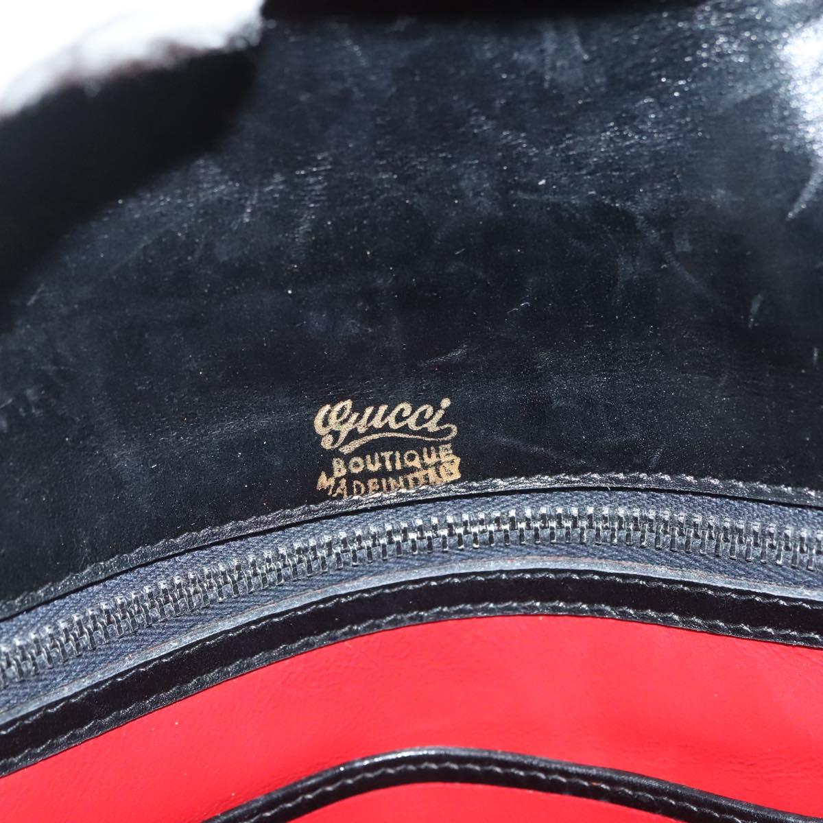 GUCCI Hand Bag Leather Black Gold Auth ep10870