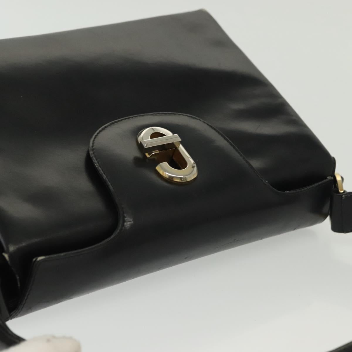 GUCCI Hand Bag Leather Black Gold Auth ep10870