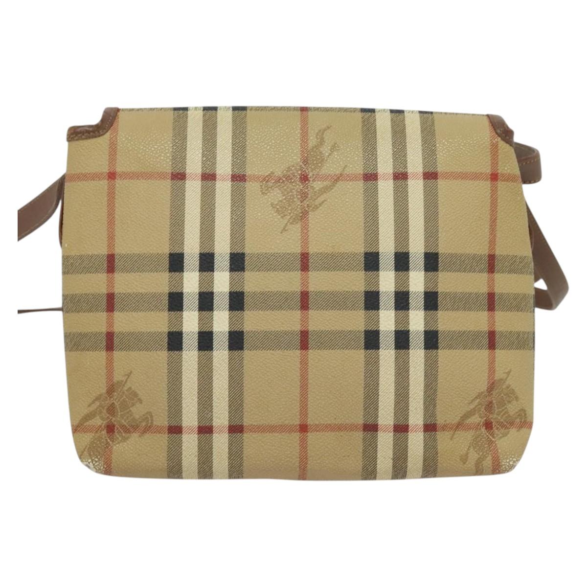Burberrys Nova Check Shoulder Bag PVC Beige Gold Auth ep10875