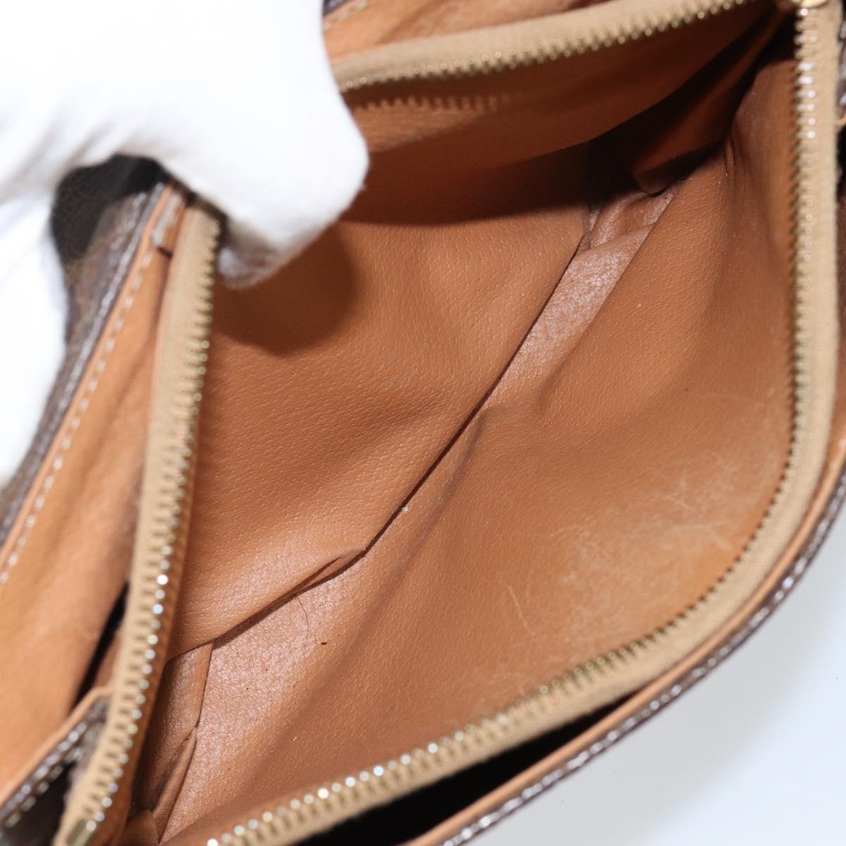 CELINE Macadam Canvas Shoulder Bag PVC Leather Brown Gold Auth ep10882