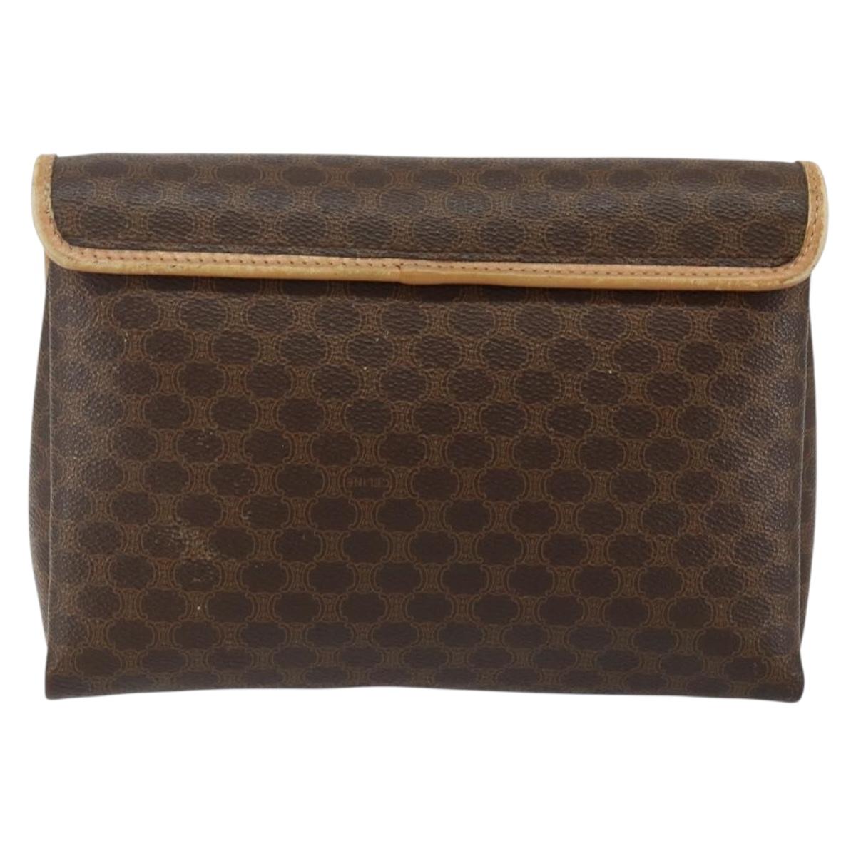 CELINE Macadam Canvas Shoulder Bag PVC Leather Brown Gold Auth ep10882