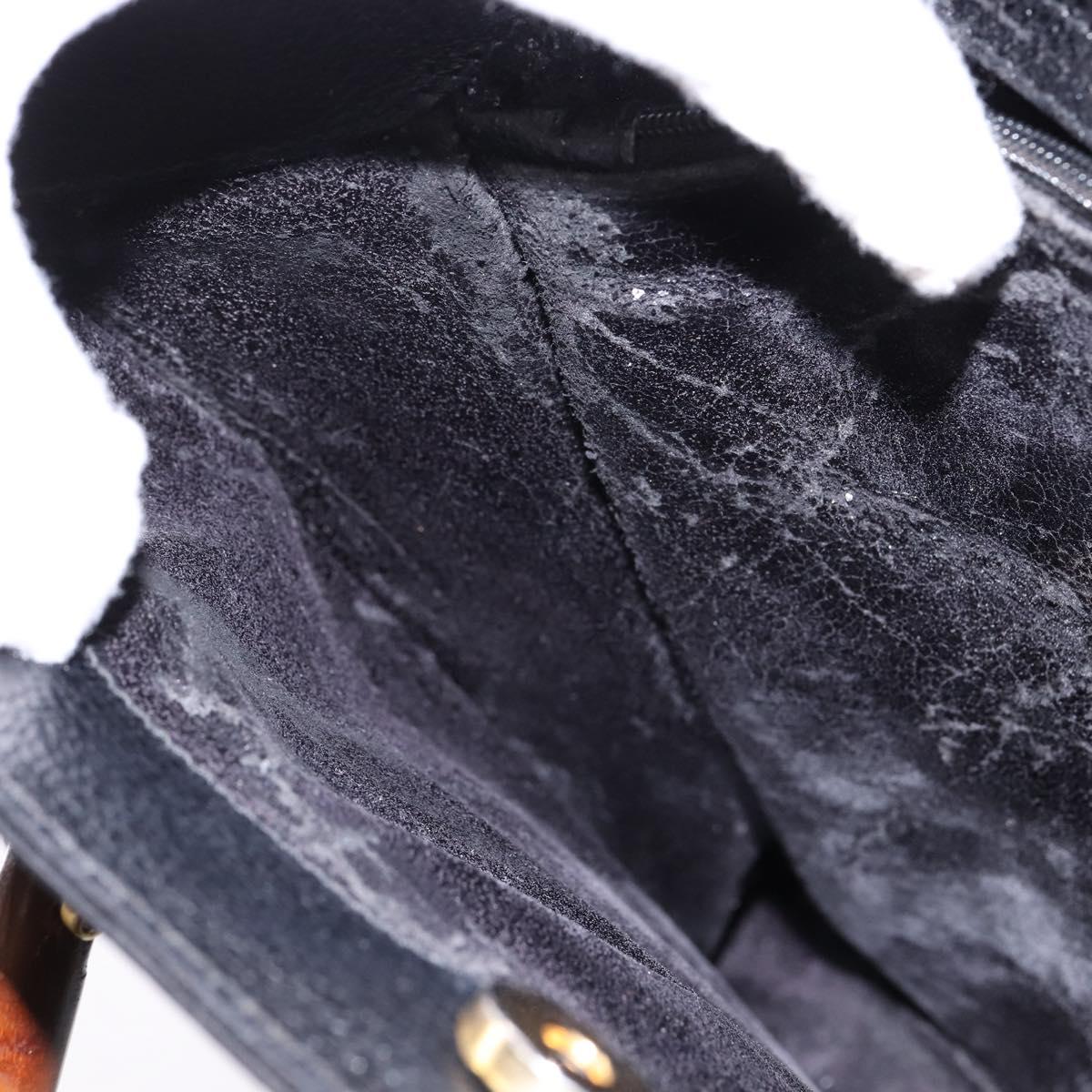 GUCCI Bamboo Hand Bag Leather Black Gold 002 1095 0260 Auth ep10939