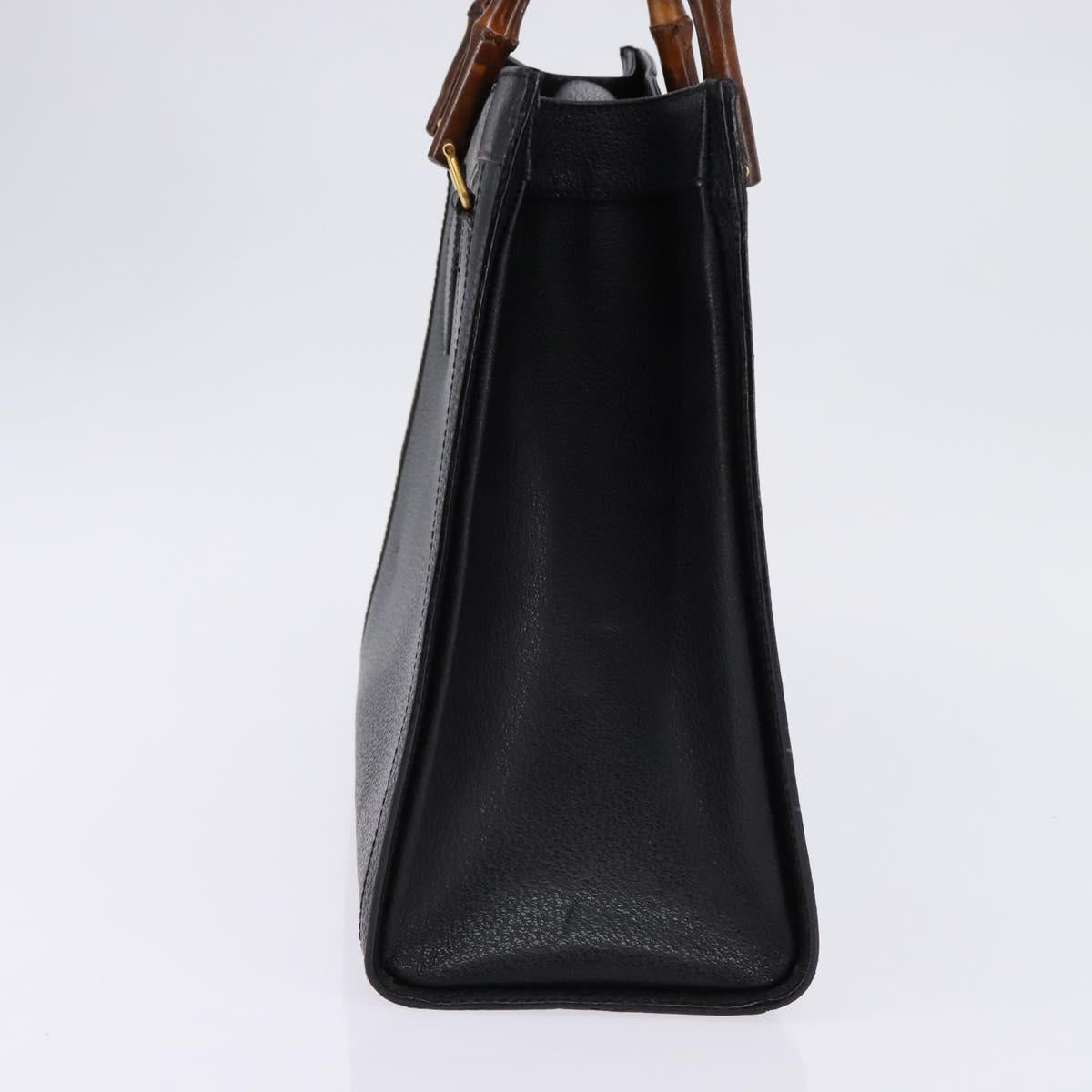 GUCCI Bamboo Hand Bag Leather Black Gold 002 1095 0260 Auth ep10939
