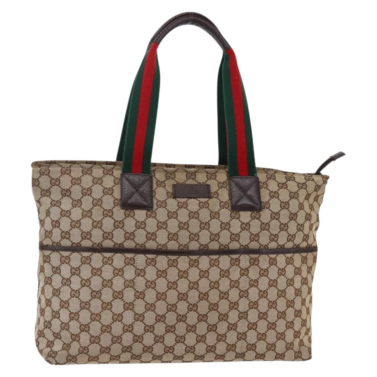 GUCCI GG Canvas Web Sherry Line Tote Bag Beige Silver 155524 Auth ep10948