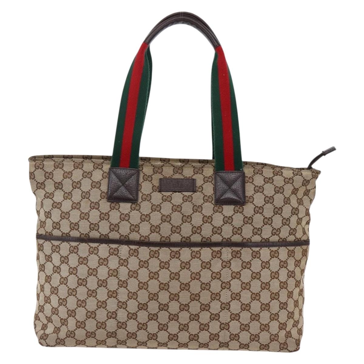 GUCCI GG Canvas Web Sherry Line Tote Bag Beige Silver 155524 Auth ep10948