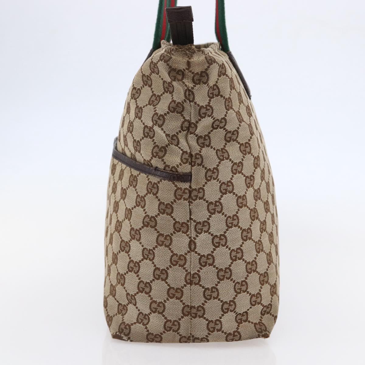 GUCCI GG Canvas Web Sherry Line Tote Bag Beige Silver 155524 Auth ep10948