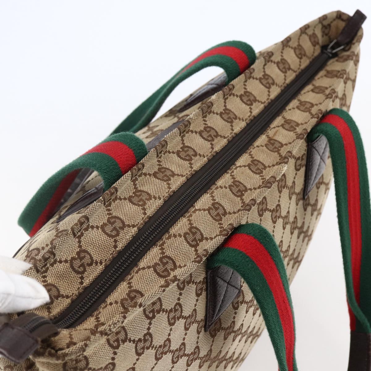GUCCI GG Canvas Web Sherry Line Tote Bag Beige Silver 155524 Auth ep10948