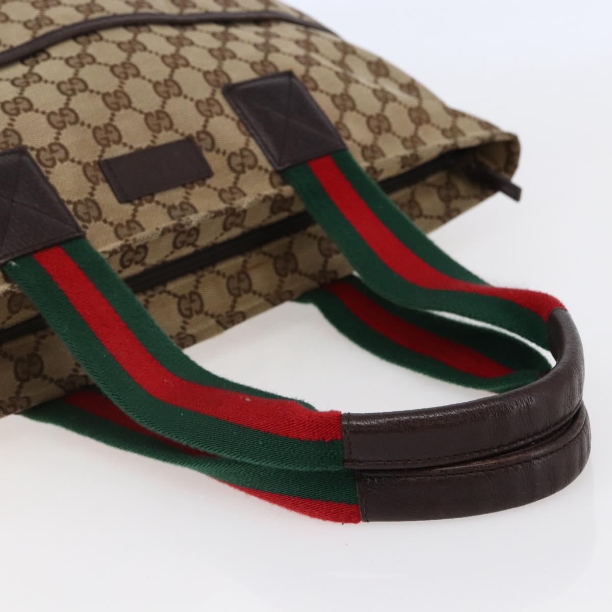 GUCCI GG Canvas Web Sherry Line Tote Bag Beige Silver 155524 Auth ep10948