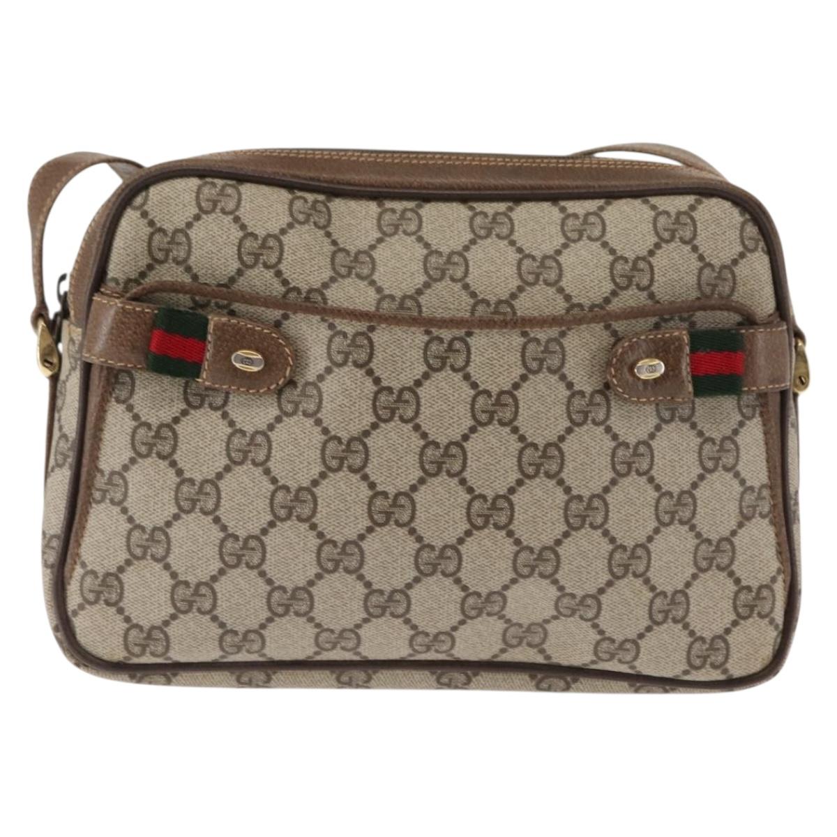 GUCCI GG Supreme Web Sherry Line Bag PVC Beige Gold 904 02 049 Auth ep10959
