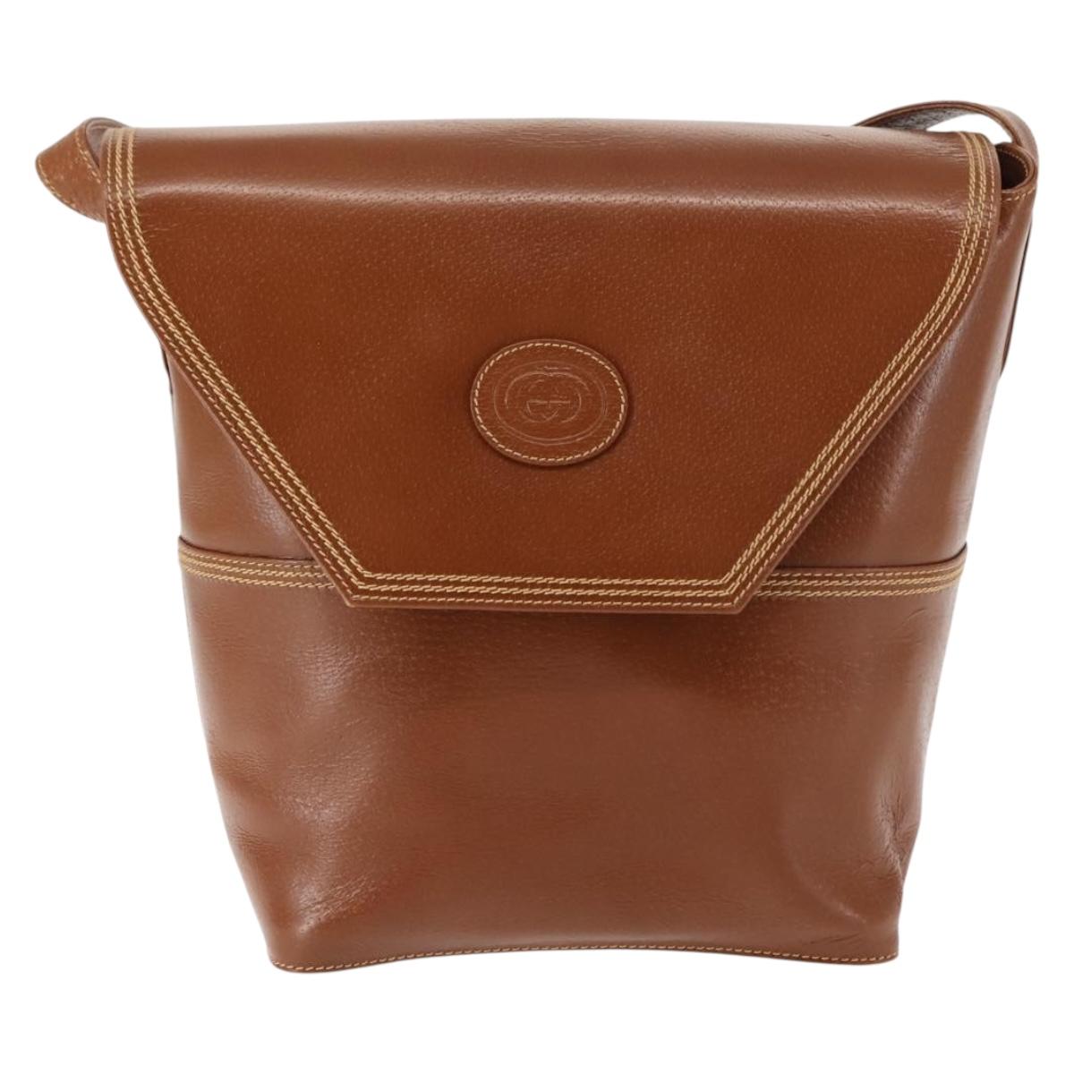 GUCCI Shoulder Bag Leather Brown Auth ep10968