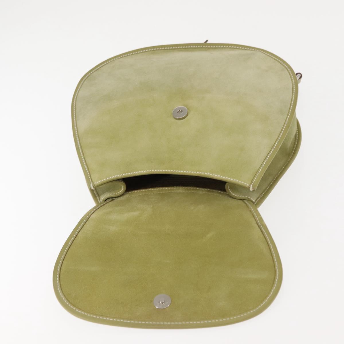 GUCCI Horsebit Shoulder Bag Suede Green Auth ep10969