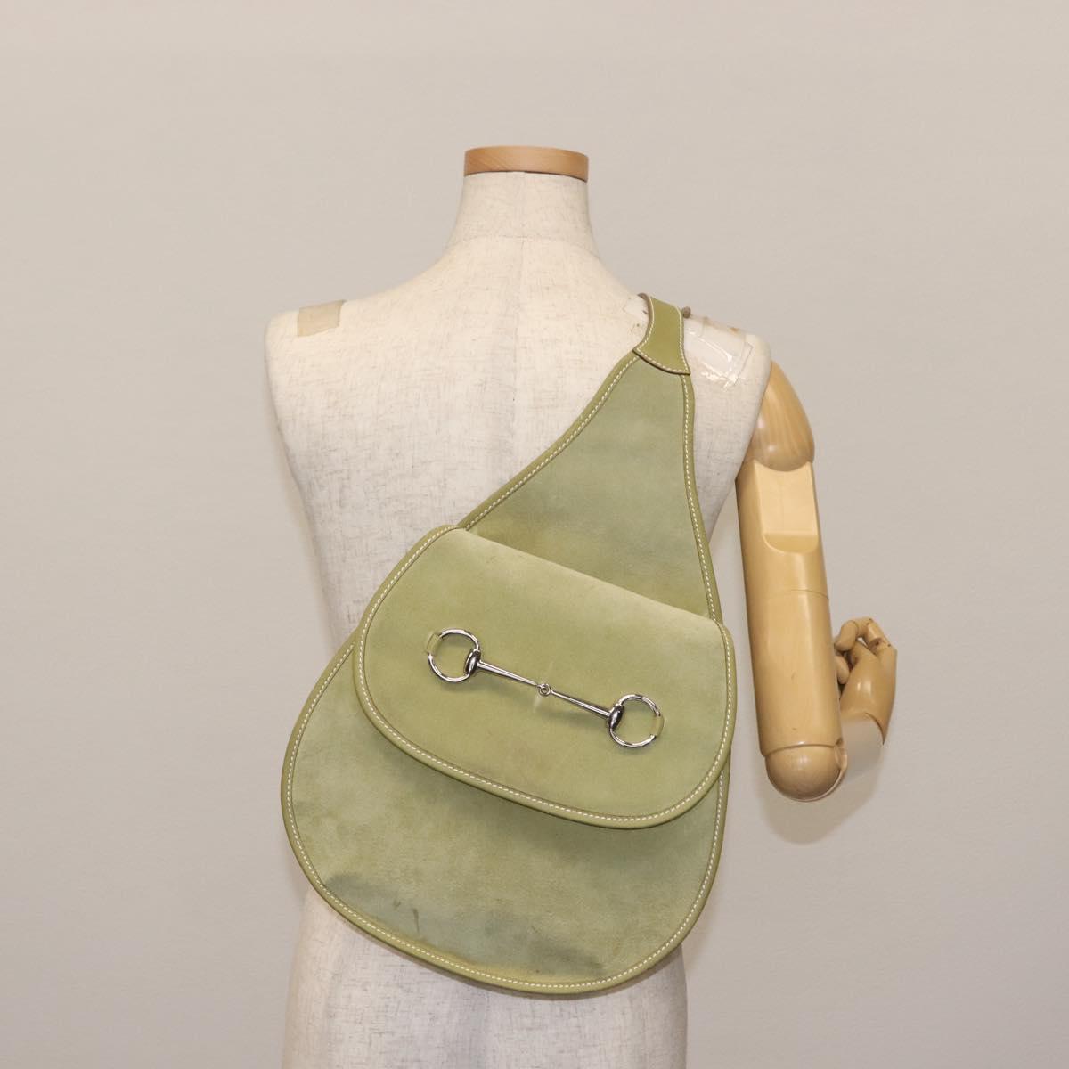 GUCCI Horsebit Shoulder Bag Suede Green Auth ep10969
