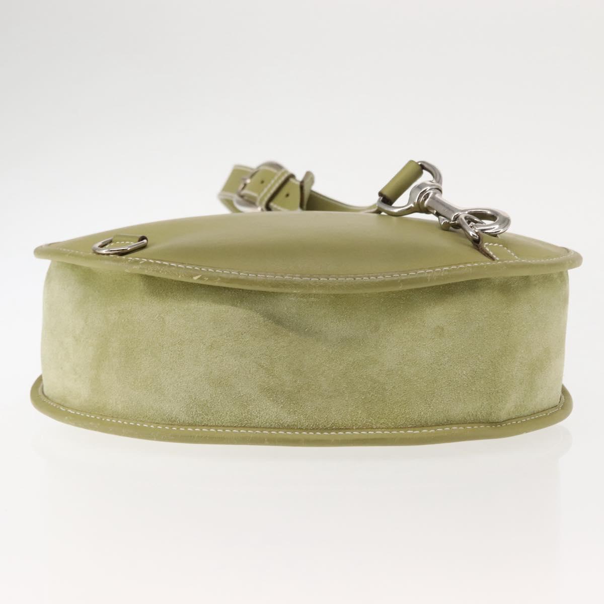GUCCI Horsebit Shoulder Bag Suede Green Auth ep10969