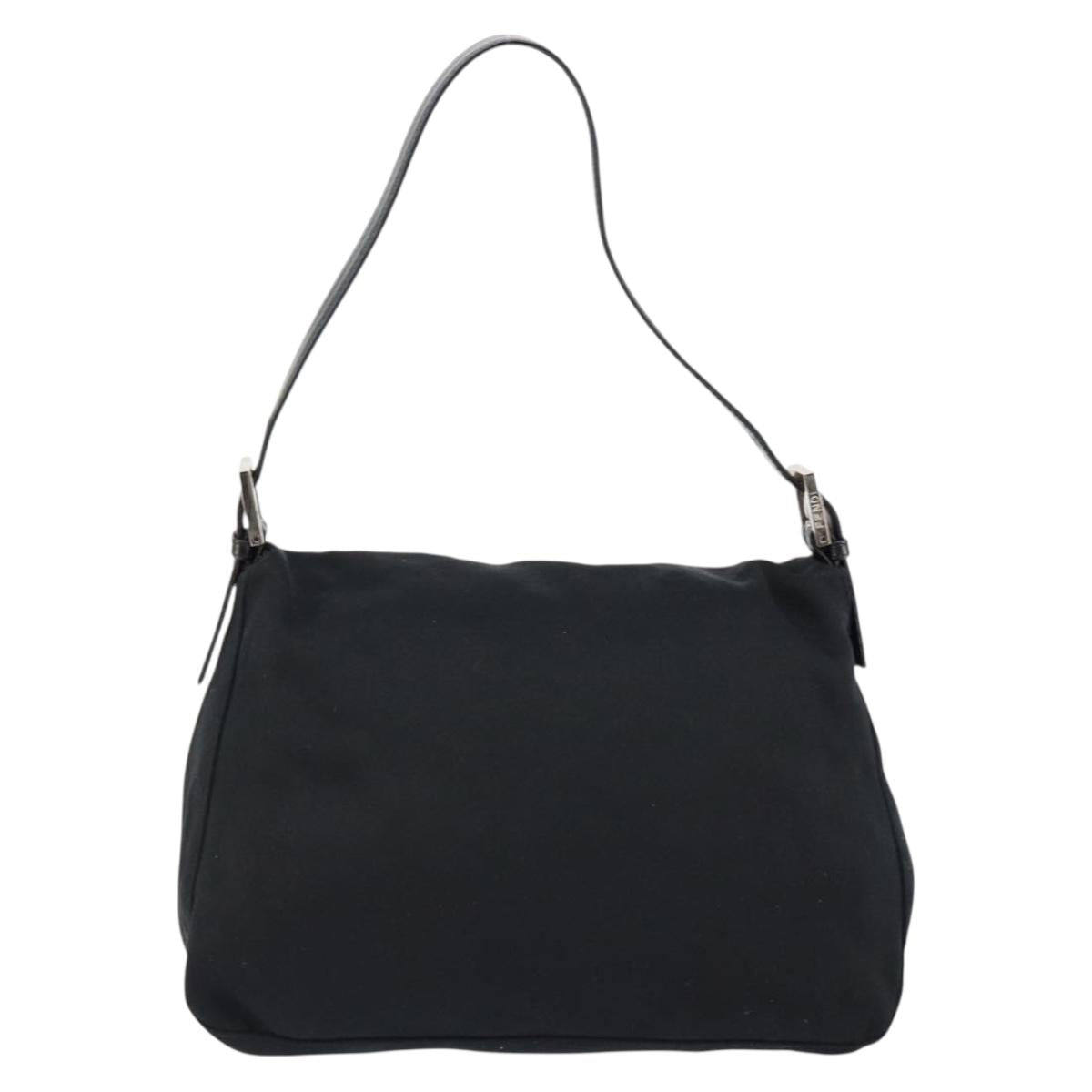 FENDI Mamma Baguette Shoulder Bag Nylon Black Silver Auth ep10970