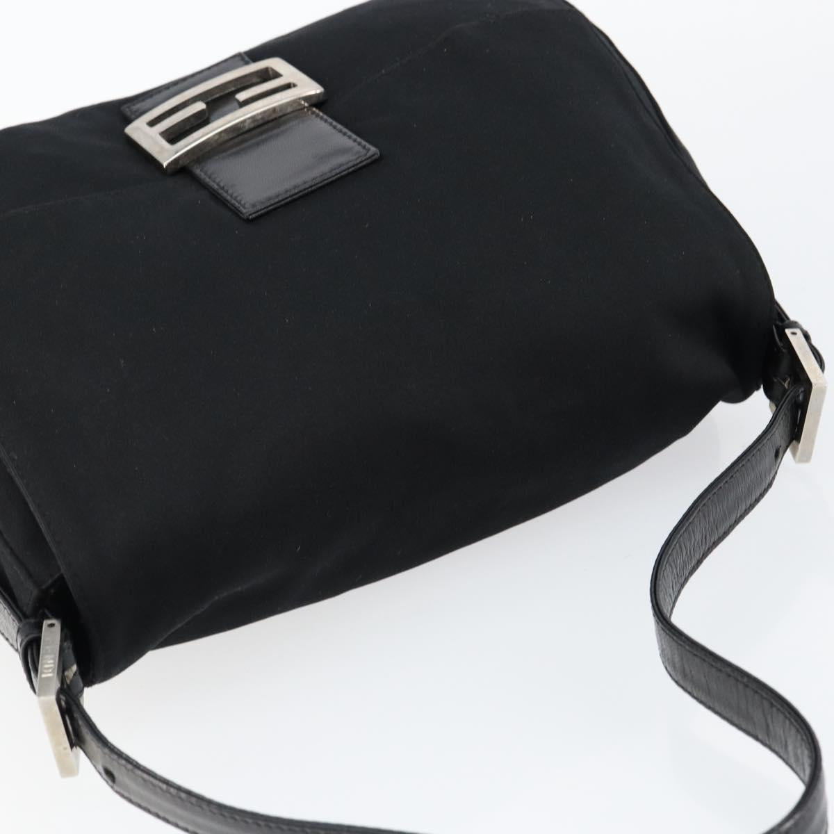 FENDI Mamma Baguette Shoulder Bag Nylon Black Silver Auth ep10970
