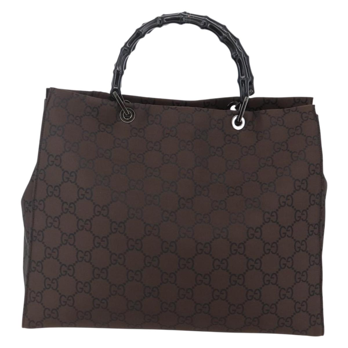 GUCCI GG Canvas Bamboo Hand Bag Nylon Brown Auth ep10973