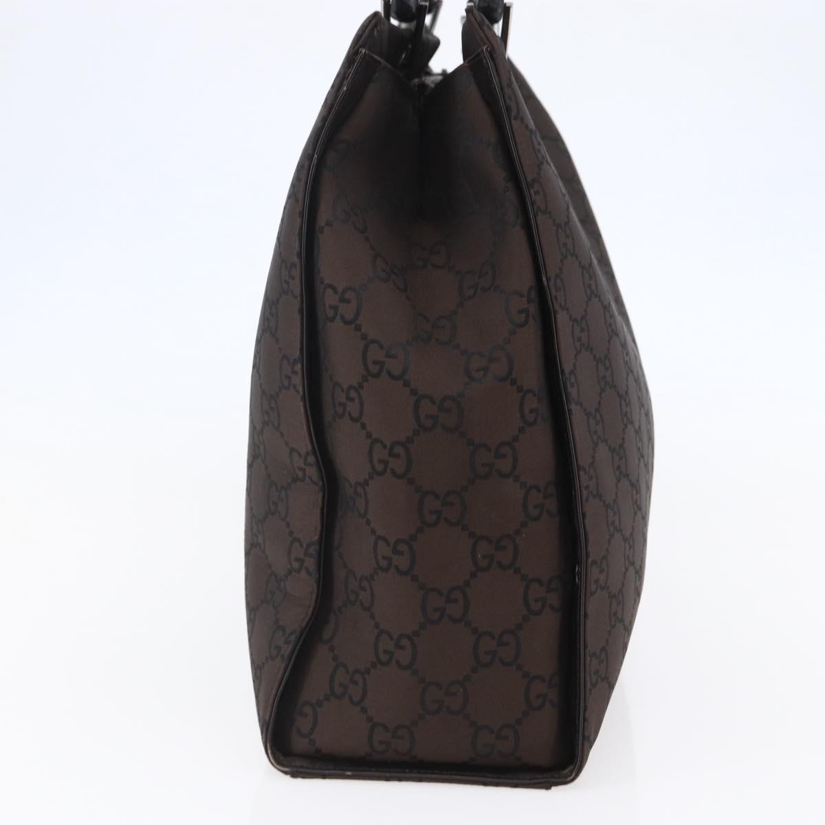 GUCCI GG Canvas Bamboo Hand Bag Nylon Brown Auth ep10973