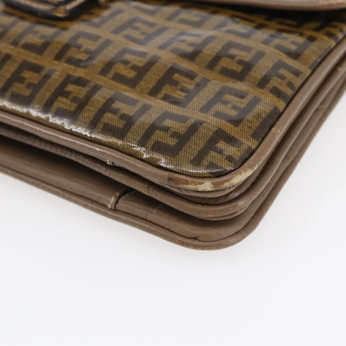 FENDI Zucchino Canvas Shoulder Bag Coated Canvas Beige Auth ep10976