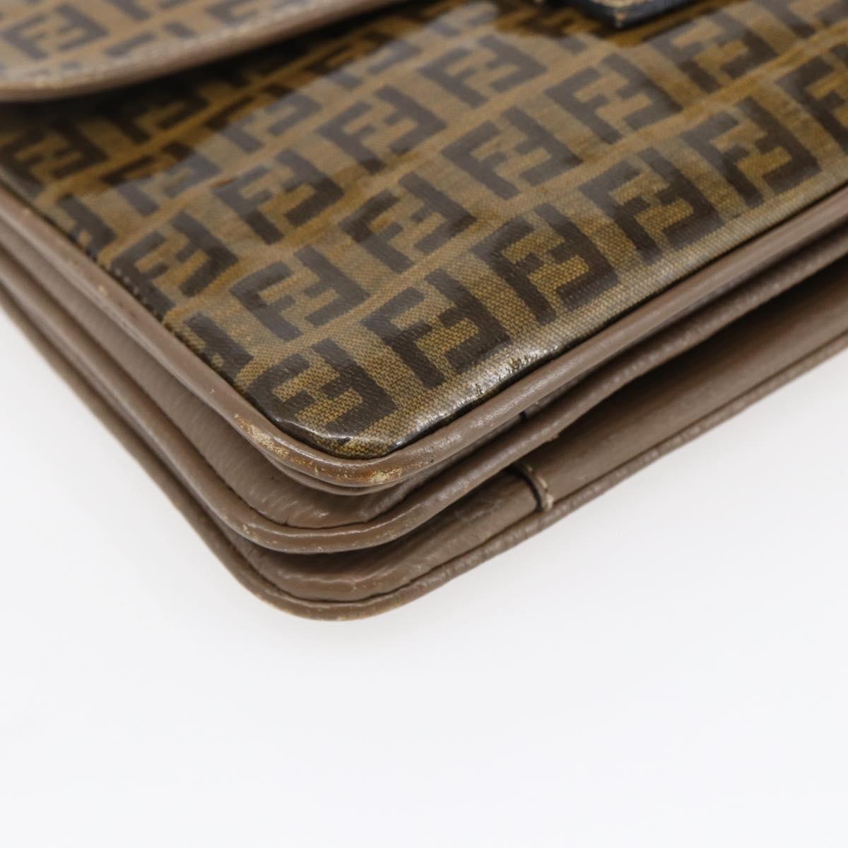 FENDI Zucchino Canvas Shoulder Bag Coated Canvas Beige Auth ep10976