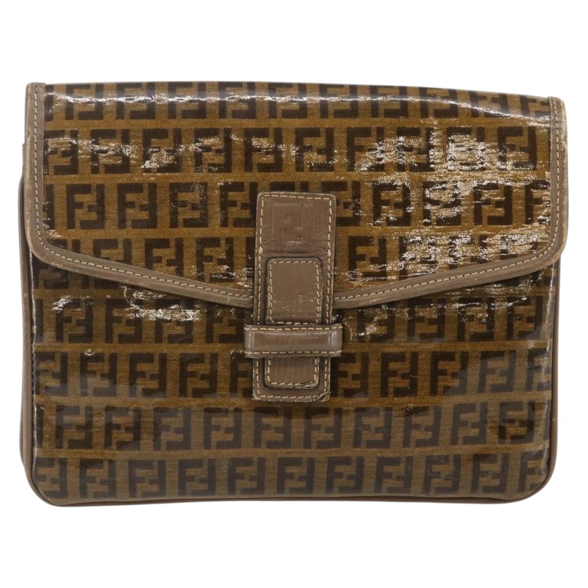 FENDI Zucchino Canvas Shoulder Bag Coated Canvas Beige Auth ep10976