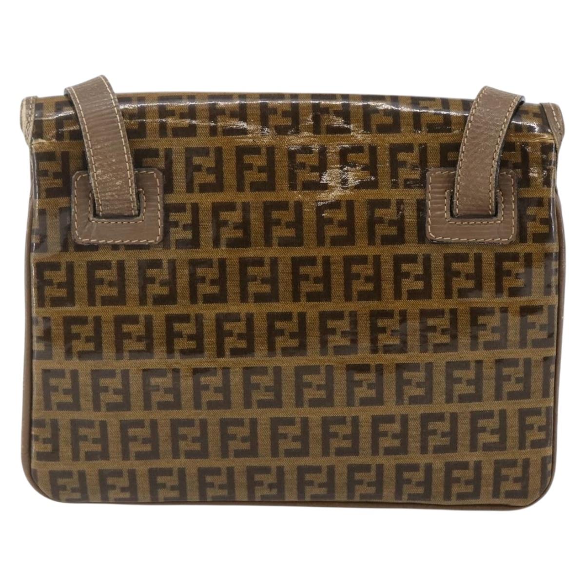 FENDI Zucchino Canvas Shoulder Bag Coated Canvas Beige Auth ep10976