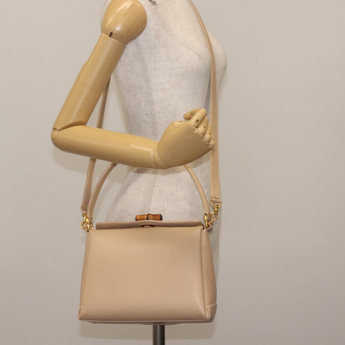 GUCCI Bamboo Hand Bag Leather 2way Beige Gold 000 781 0175 Auth ep10980