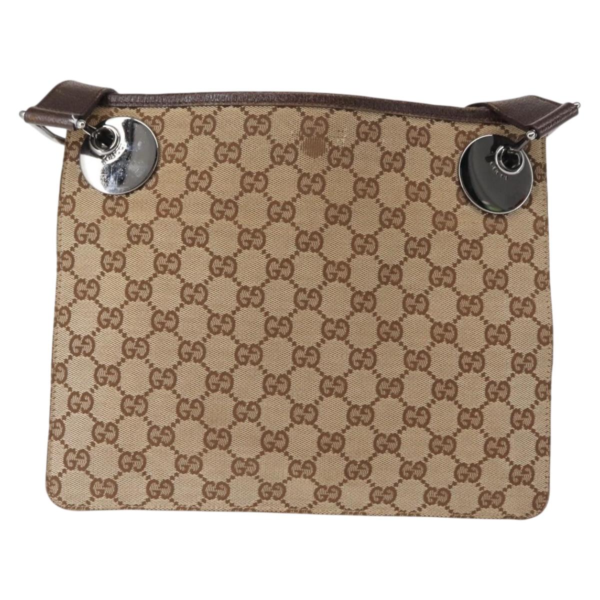 GUCCI GG Canvas Shoulder Bag Beige Silver 120841 Auth ep10981