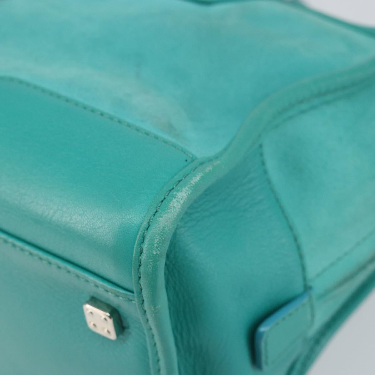 LOEWE Anagram Americana 28 Bag Suede Leather Turquoise Blue Silver Auth ep10988