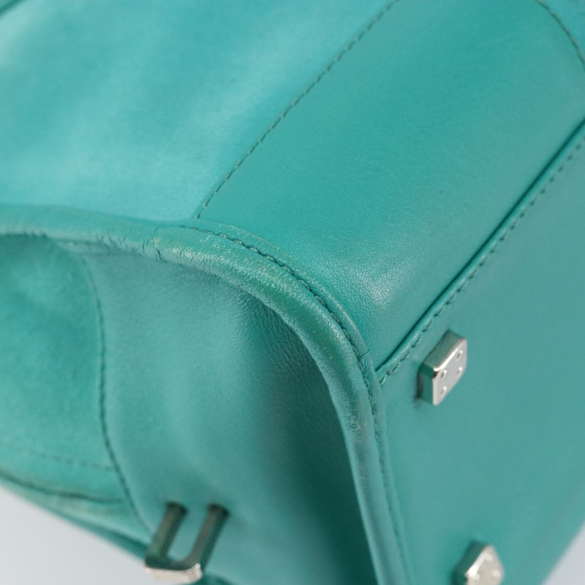 LOEWE Anagram Americana 28 Bag Suede Leather Turquoise Blue Silver Auth ep10988