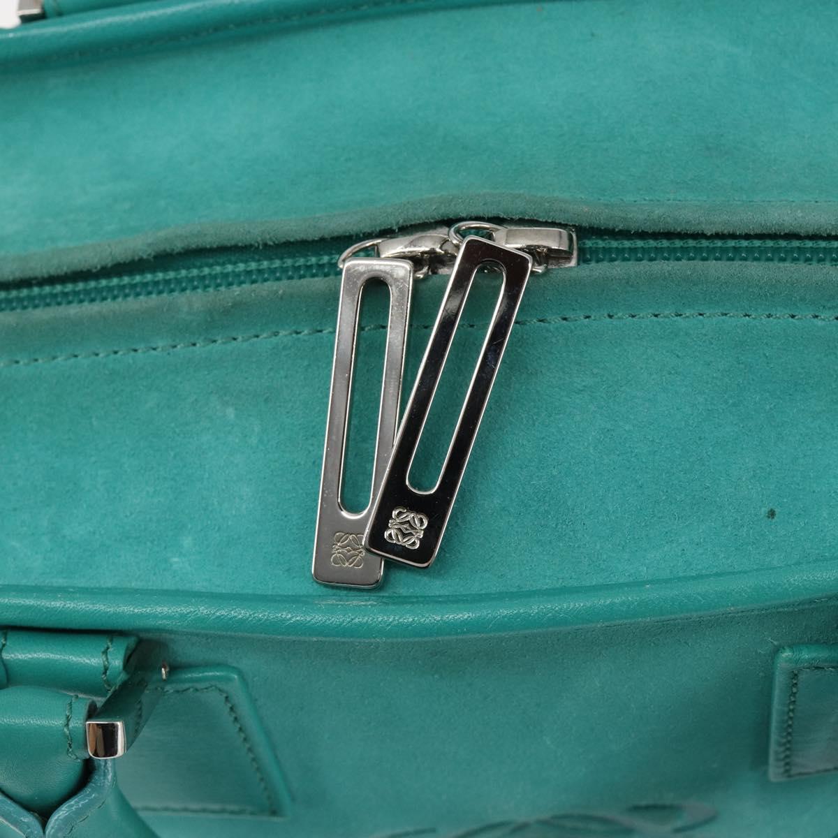LOEWE Anagram Americana 28 Bag Suede Leather Turquoise Blue Silver Auth ep10988