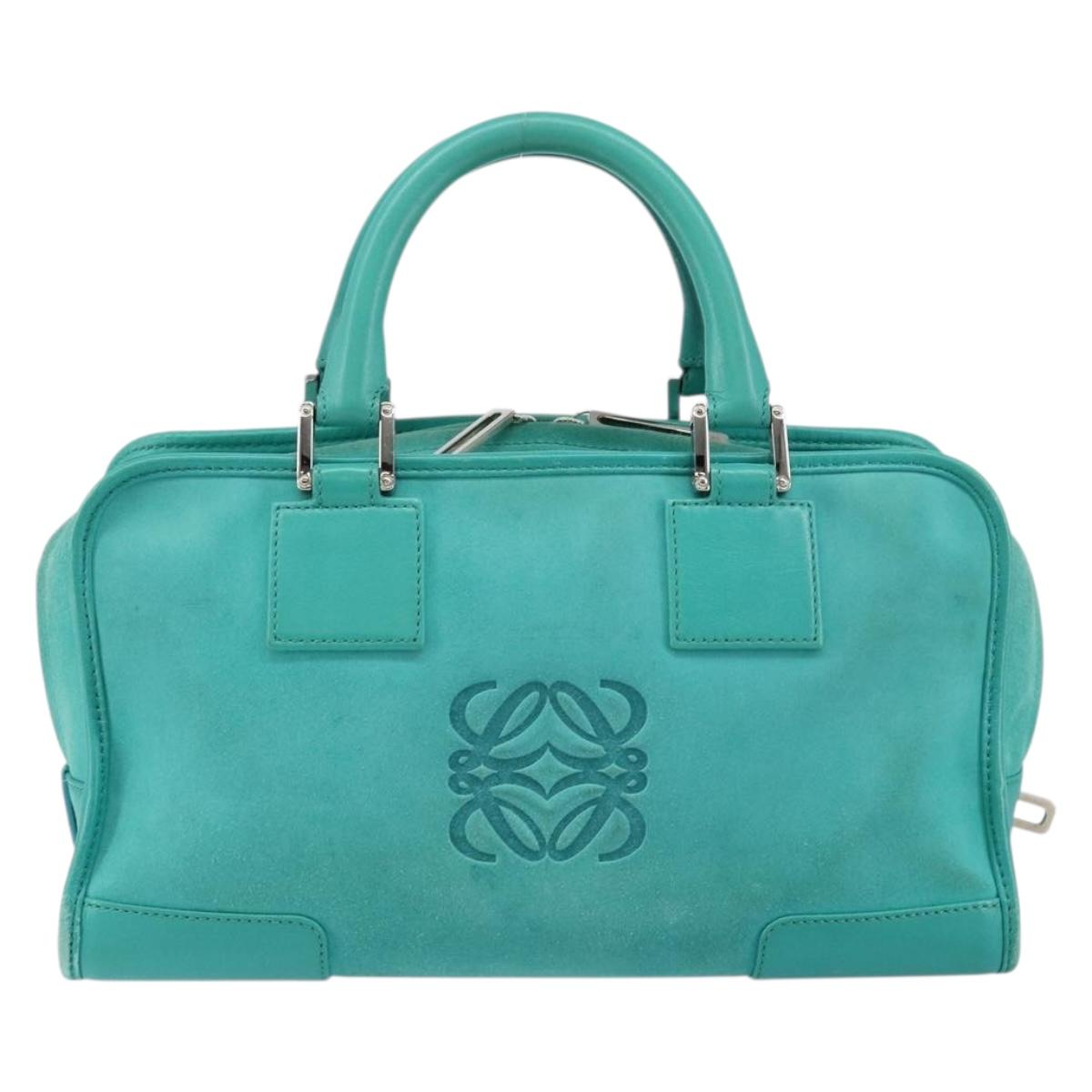 LOEWE Anagram Americana 28 Bag Suede Leather Turquoise Blue Silver Auth ep10988