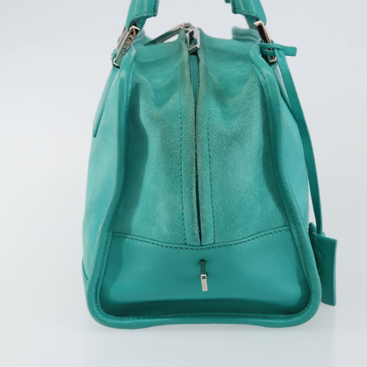 LOEWE Anagram Americana 28 Bag Suede Leather Turquoise Blue Silver Auth ep10988