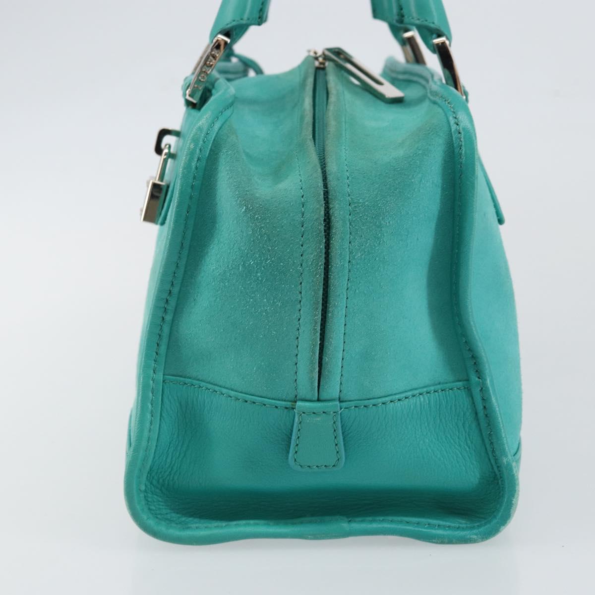LOEWE Anagram Americana 28 Bag Suede Leather Turquoise Blue Silver Auth ep10988