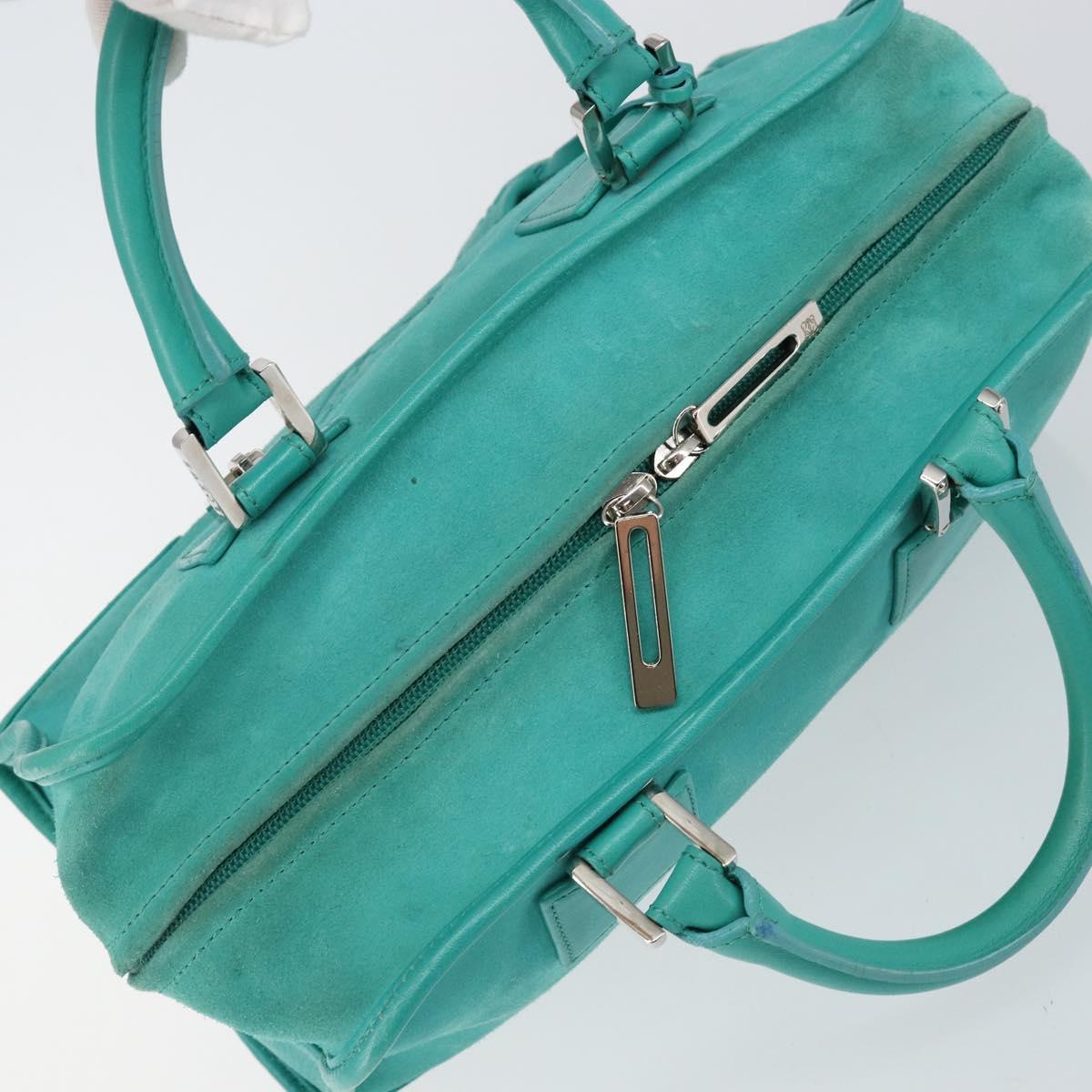 LOEWE Anagram Americana 28 Bag Suede Leather Turquoise Blue Silver Auth ep10988