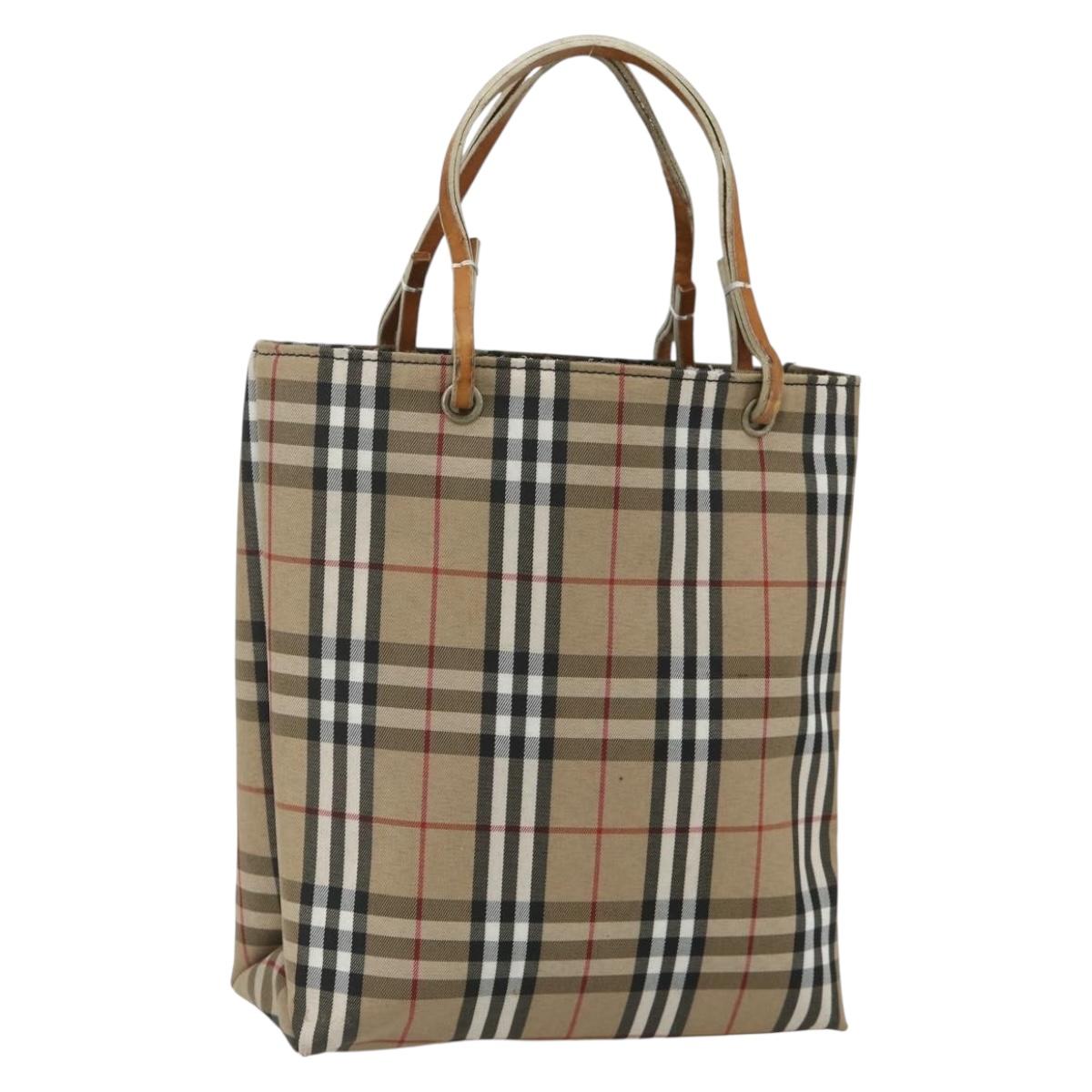 BURBERRY Nova Check Hand Bag Nylon Beige Auth ep1099