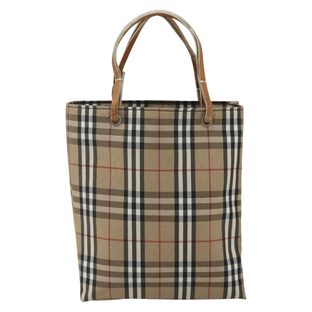 BURBERRY Nova Check Hand Bag Nylon Beige Auth ep1099