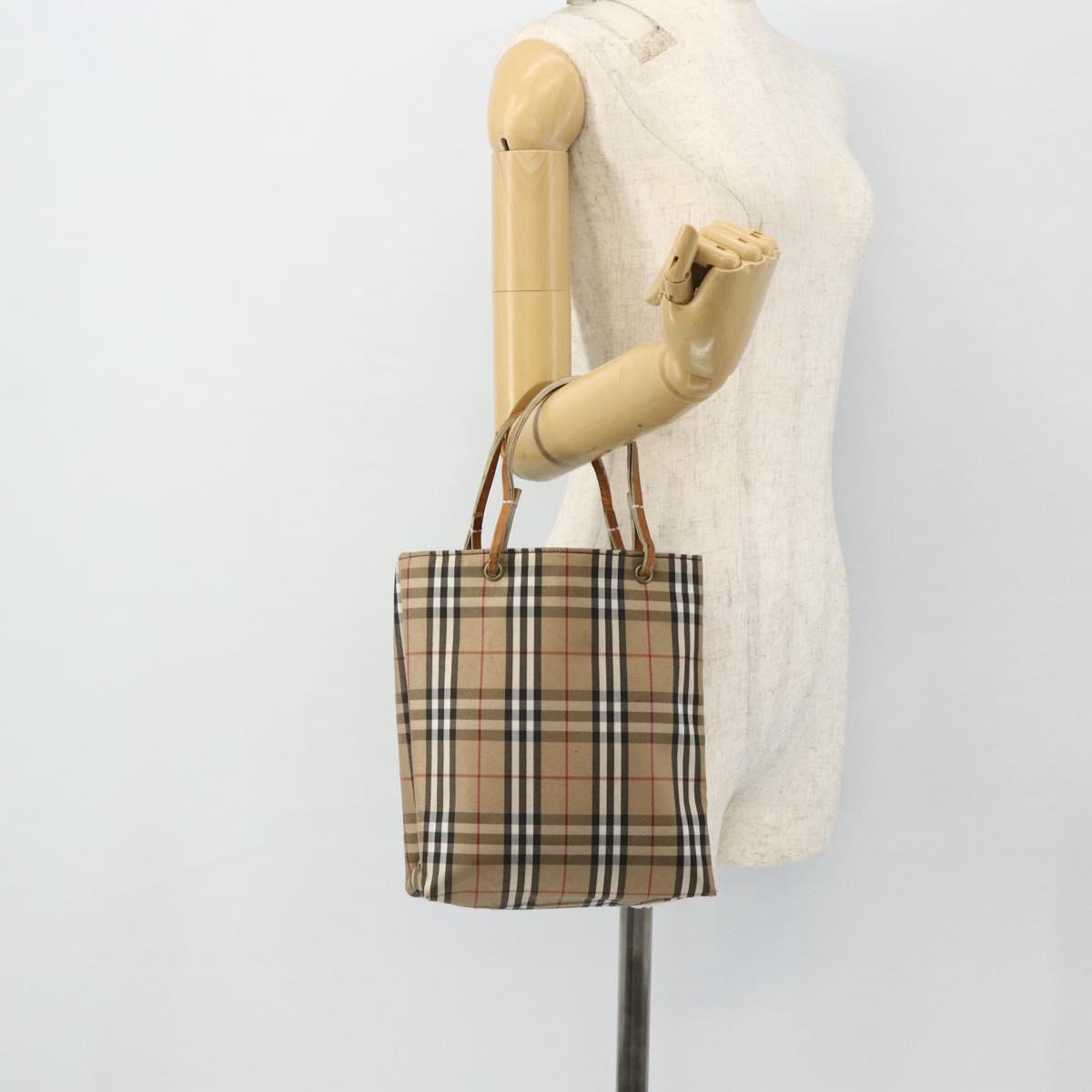 BURBERRY Nova Check Hand Bag Nylon Beige Auth ep1099