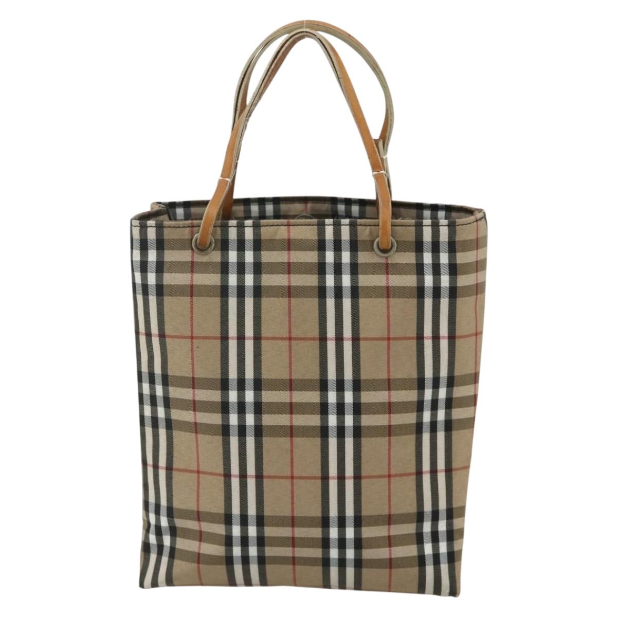 BURBERRY Nova Check Hand Bag Nylon Beige Auth ep1099