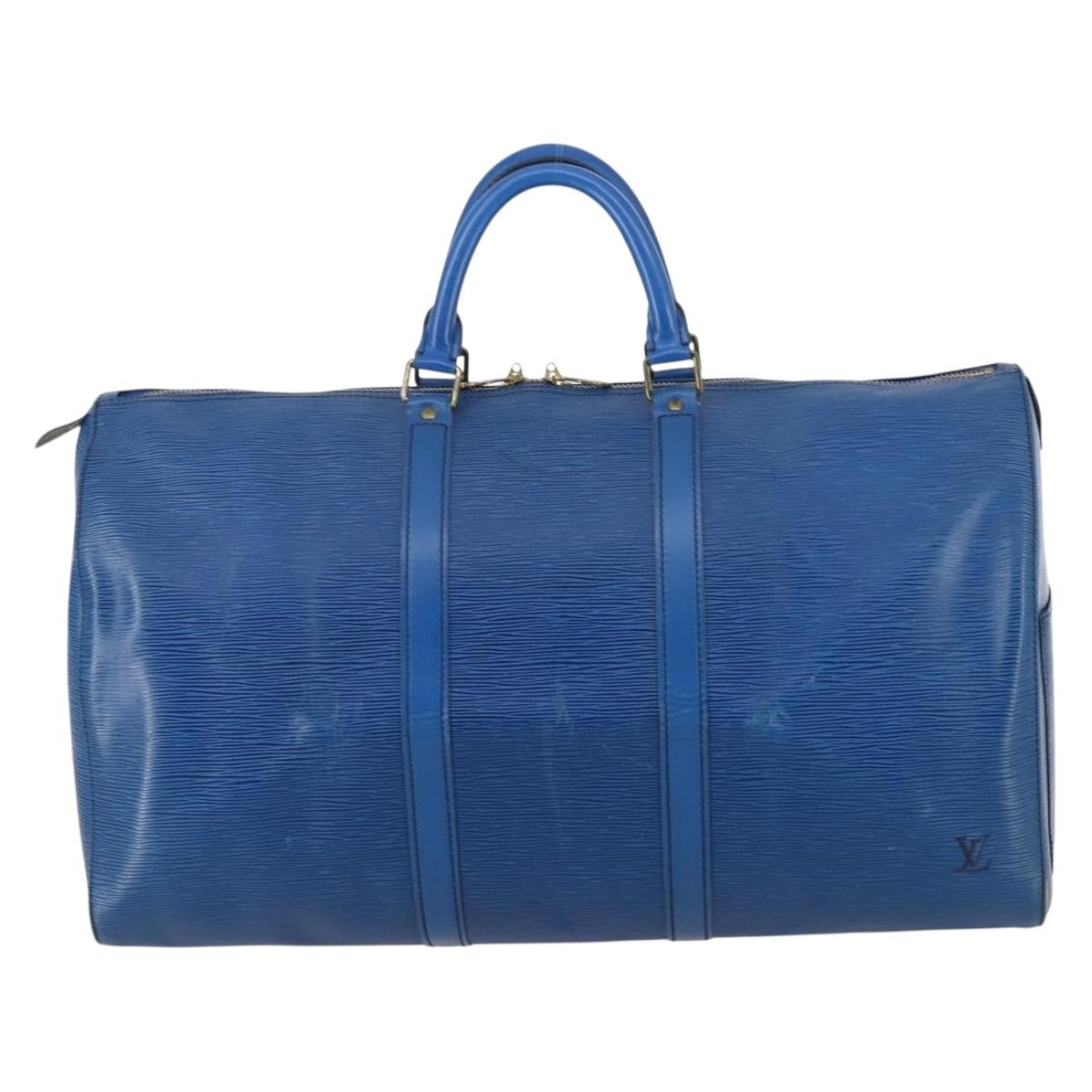 LOUIS VUITTON Epi Keepall 50 Boston Bag Blue M42965 LV Auth ep10993