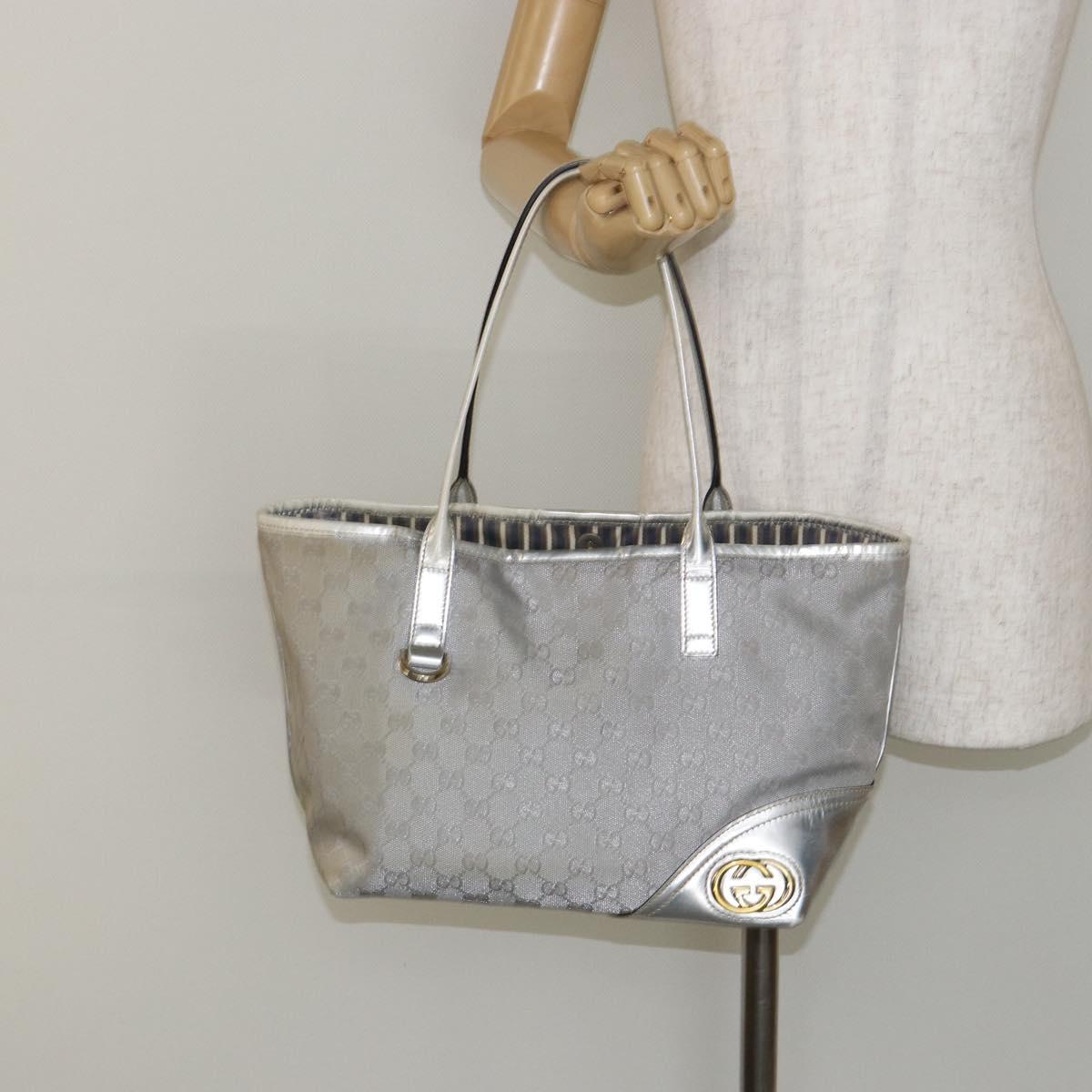 GUCCI GG Canvas Tote Bag Silver Gold 169946 Auth ep11002
