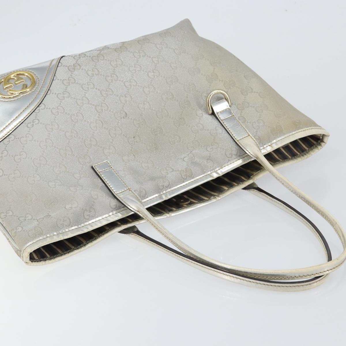 GUCCI GG Canvas Tote Bag Silver Gold 169946 Auth ep11002