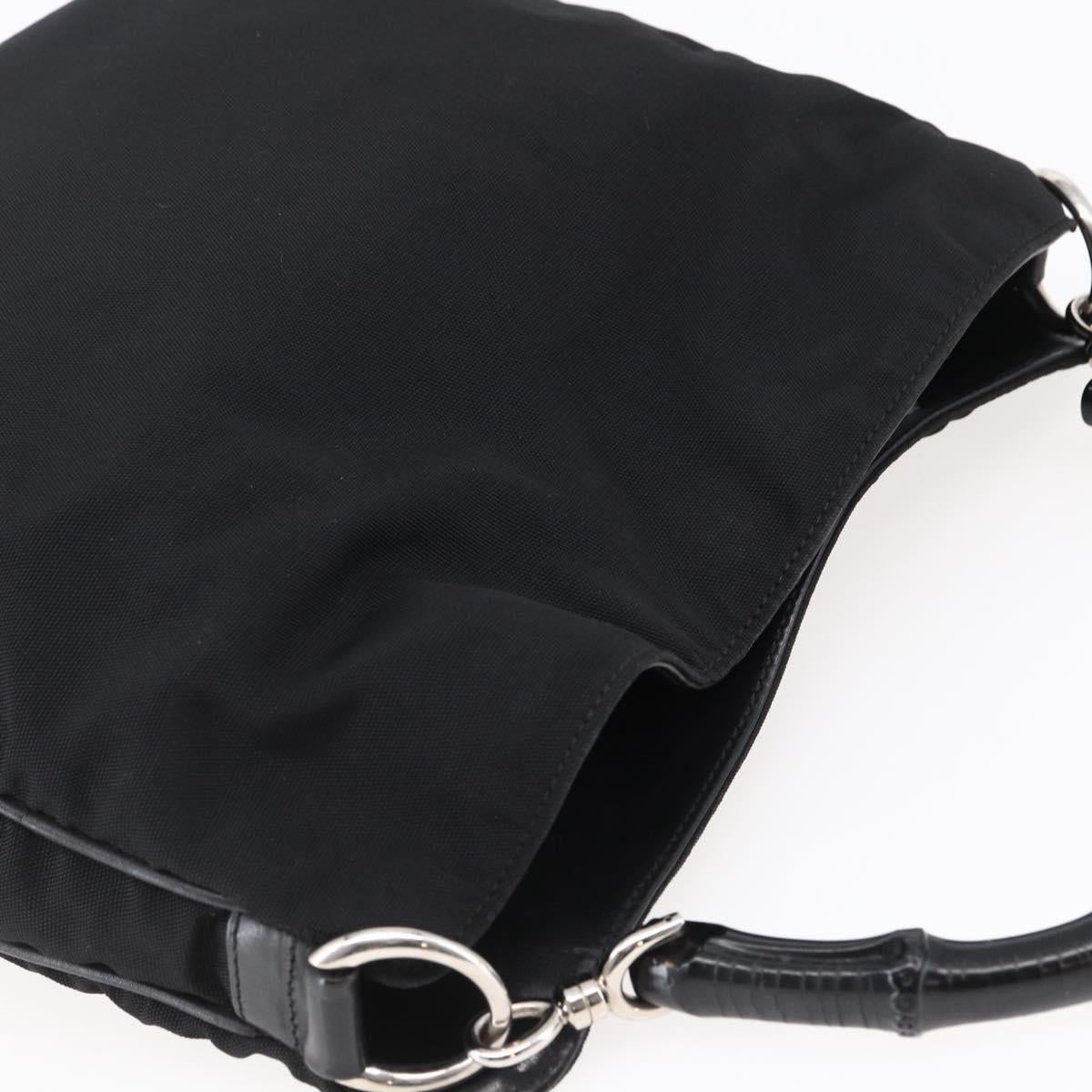 GUCCI Bamboo Hand Bag Nylon Black Silver 001 1638 3754 Auth ep11006