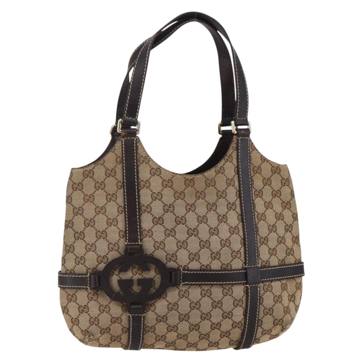 GUCCI GG Canvas Shoulder Bag Beige Gold 181502 Auth ep11007